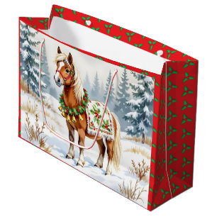 Shetland Pony en Holly Christmas Medium Gift Bag Groot Cadeauzakje