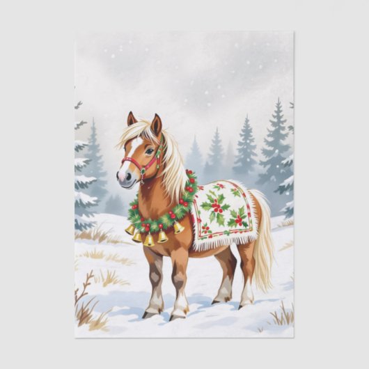 Shetland Pony en Holly Christmas Tissuepapier (Voorkant)