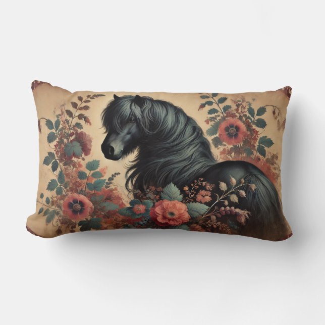 Shetland Pony Floral  Lumbar Kussen (Voorkant)