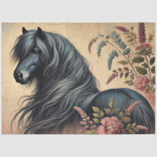 Shetland Pony, Vintage Floral, Decoupage Tissuepapier