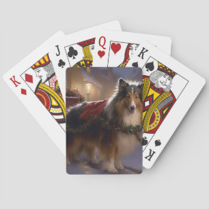 Shetland Schaapshond Kerst Feestelijke Periode Pokerkaarten