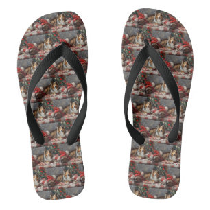 Shetland Schaapshond Kerst Festiviteit Teenslippers