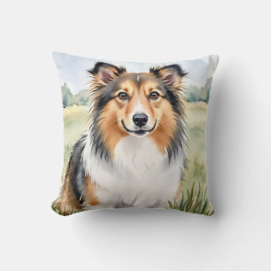 Shetland Sheepdog Aquarel Windstroom Kunst Kussen