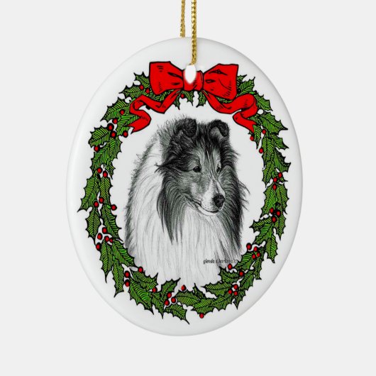 Shetland Sheepdog Art van Glenda S. Harlan Keramisch Ornament (Rechts)