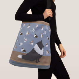 Shetland Sheepdog: Black Sheltie on Grey Large Crossbody Tas