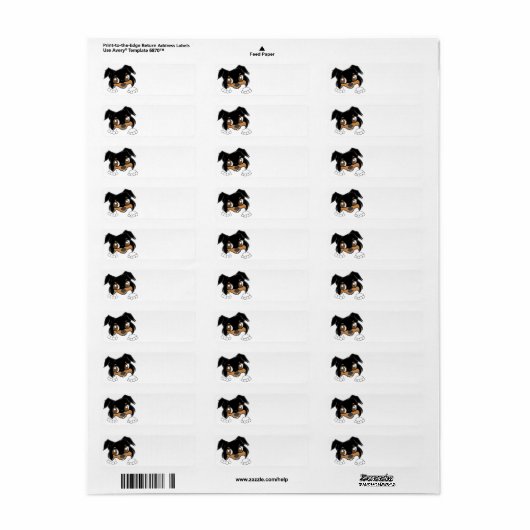 Shetland Sheepdog Black Tri Peeking Cartoon Etiket (Full Sheet)