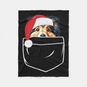 Shetland Sheepdog Dog Santa Hat Christmas Pocket F Fleece Deken