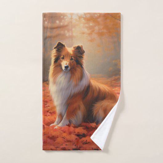 Shetland Sheepdog en automne Feuilles automne Insp (Serviette à main)