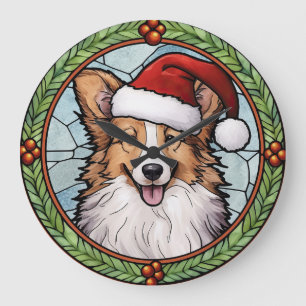 Shetland Sheepdog Gebrandschilderd Glas Kerstmis Grote Klok