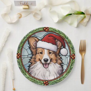 Shetland Sheepdog Glas in lood Kerstmis Papieren Bordje