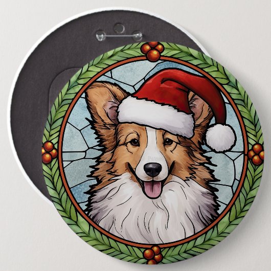 Shetland Sheepdog Glas in lood Kerstmis Ronde Button 6,0 Cm (Voorkant /achterkant)