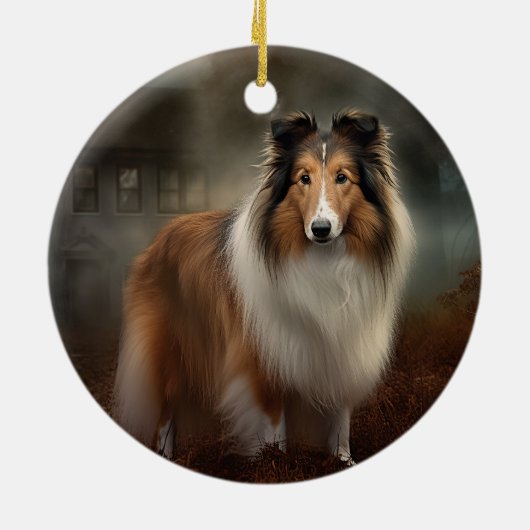 Shetland Sheepdog Halloween eng Keramisch Ornament (Achterkant)