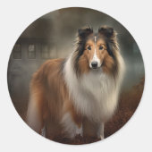 Shetland Sheepdog Halloween eng Ronde Sticker (Voorkant)