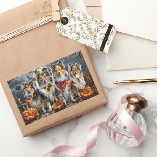 Shetland Sheepdog Halloween Spooky Rechthoekige Sticker (Geschenken)