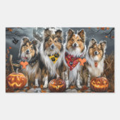 Shetland Sheepdog Halloween Spooky Rechthoekige Sticker (Voorkant)
