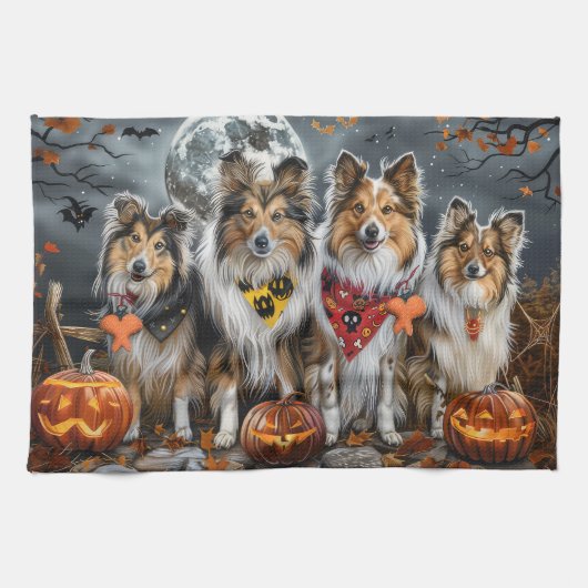 Shetland Sheepdog Halloween Spooky Theedoek (Horizontaal)