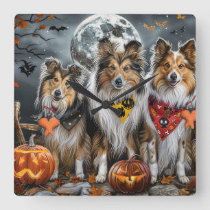 Shetland Sheepdog Halloween Spooky Vierkante Klok