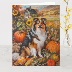 Shetland Sheepdog Herfst Oogst Thanksgiving Kaart