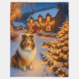 Shetland Sheepdog Holiday  Fleece Deken