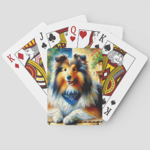 Shetland Sheepdog in Cottage Garden Scene Pokerkaarten