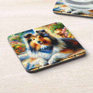 Shetland Sheepdog in Cottage Tuin Scene Bier Onderzetter