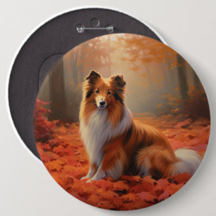 Shetland Sheepdog in herfst laat Herfst inspireren Ronde Button 6,0 Cm