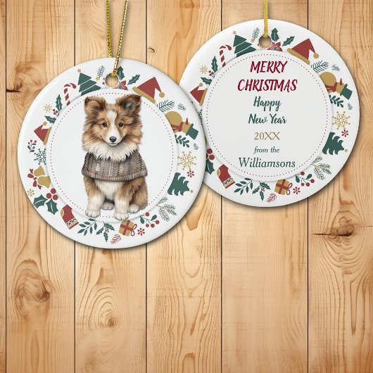Shetland Sheepdog in Winter Sweater Kerstmis Keramisch Ornament