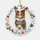 Shetland Sheepdog in Winter Sweater Kerstmis Keramisch Ornament (Voorkant)