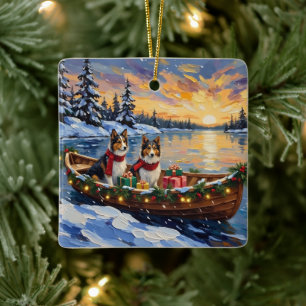 Shetland Sheepdog Kerstboot Vakantie Keramisch Ornament