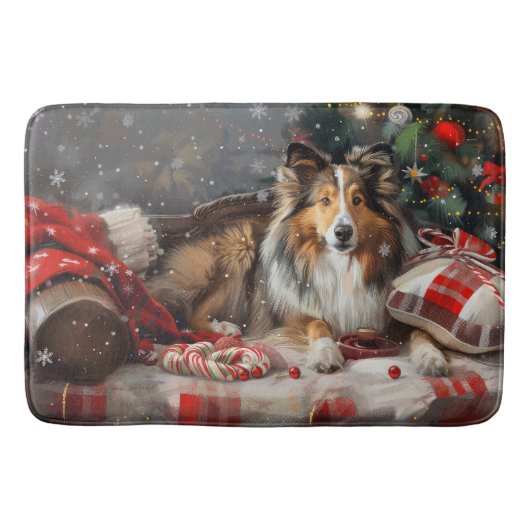 Shetland Sheepdog Kerstfeest Badmat (Voorkant)