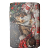Shetland Sheepdog Kerstfeest Badmat (Voorkant Verticaal)
