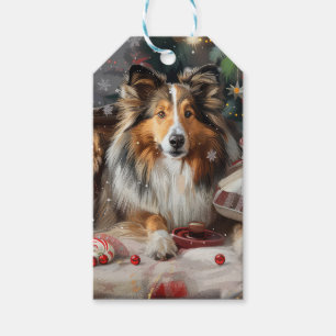 Shetland Sheepdog Kerstfeest Cadeaulabel