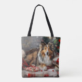 Shetland Sheepdog Kerstfeest Draagtas (Achterkant)