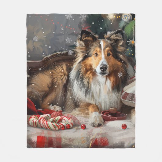 Shetland Sheepdog Kerstfeest Fleece Deken (Voorkant)