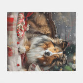Shetland Sheepdog Kerstfeest Fleece Deken (Voorkant (Horizontaal))