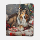Shetland Sheepdog Kerstfeest Keramisch Ornament (Links)