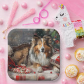 Shetland Sheepdog Kerstfeest Papieren Bordje (Feest)