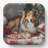 Shetland Sheepdog Kerstfeest Papieren Bordje (Voorkant)