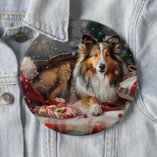 Shetland Sheepdog Kerstfeest Ronde Button 6,0 Cm