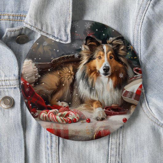 Shetland Sheepdog Kerstfeest Ronde Button 6,0 Cm (In situ)