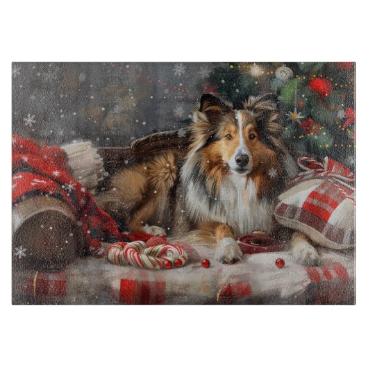 Shetland Sheepdog Kerstfeest Snijplank (Voorkant)