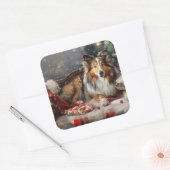 Shetland Sheepdog Kerstfeest Vierkante Sticker (Envelop)