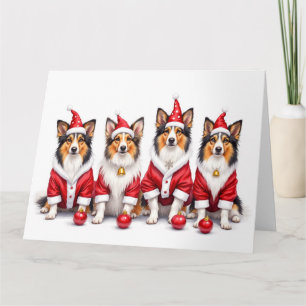 Shetland Sheepdog Kerstjurk Kerstman Hoed Kaart