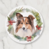 Shetland Sheepdog Kerstkrans feestelijke pup Bedankjes Labels (Voorkant)