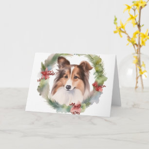 Shetland Sheepdog Kerstkrans feestelijke pup Kaart