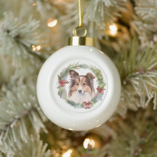 Shetland Sheepdog Kerstkrans feestelijke pup Keramische Bal Ornament (Boom)
