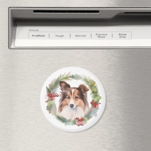 Shetland Sheepdog Kerstkrans feestelijke pup Magneet (Insitu (Vaatwasser))