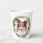 Shetland Sheepdog Kerstkrans feestelijke pup Papieren Bekers (Achterkant)