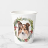 Shetland Sheepdog Kerstkrans feestelijke pup Papieren Bekers (Voorkant)