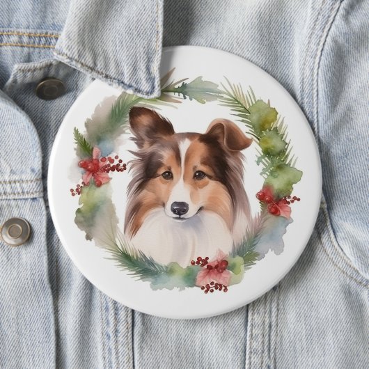 Shetland Sheepdog Kerstkrans feestelijke pup Ronde Button 6,0 Cm (In situ)